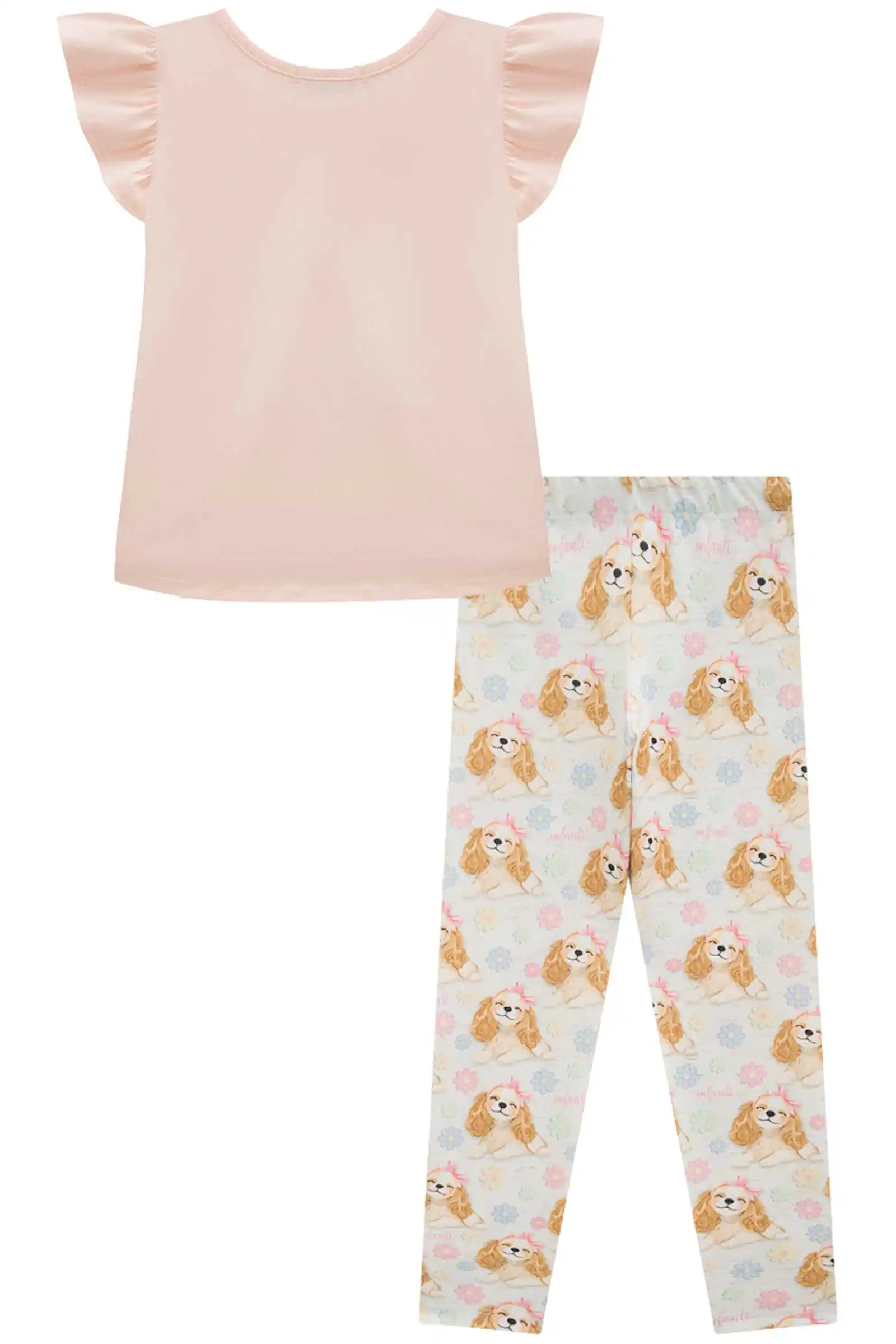 CONJUNTO DE CALÇA ROSA CLARO COM CACHORRO Pequenalau