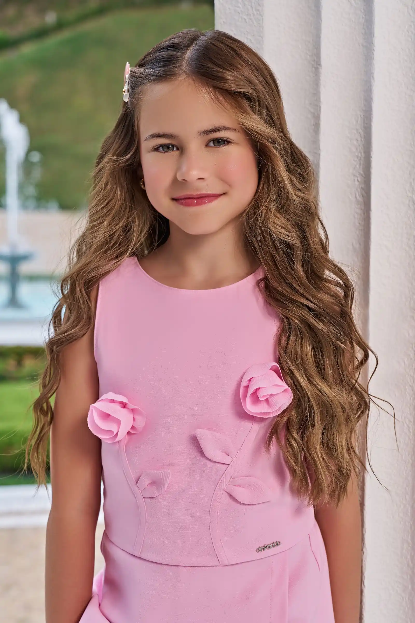 CONJUNTO SHORT E SAIA ALFAIATARIA ROSA Pequenalau