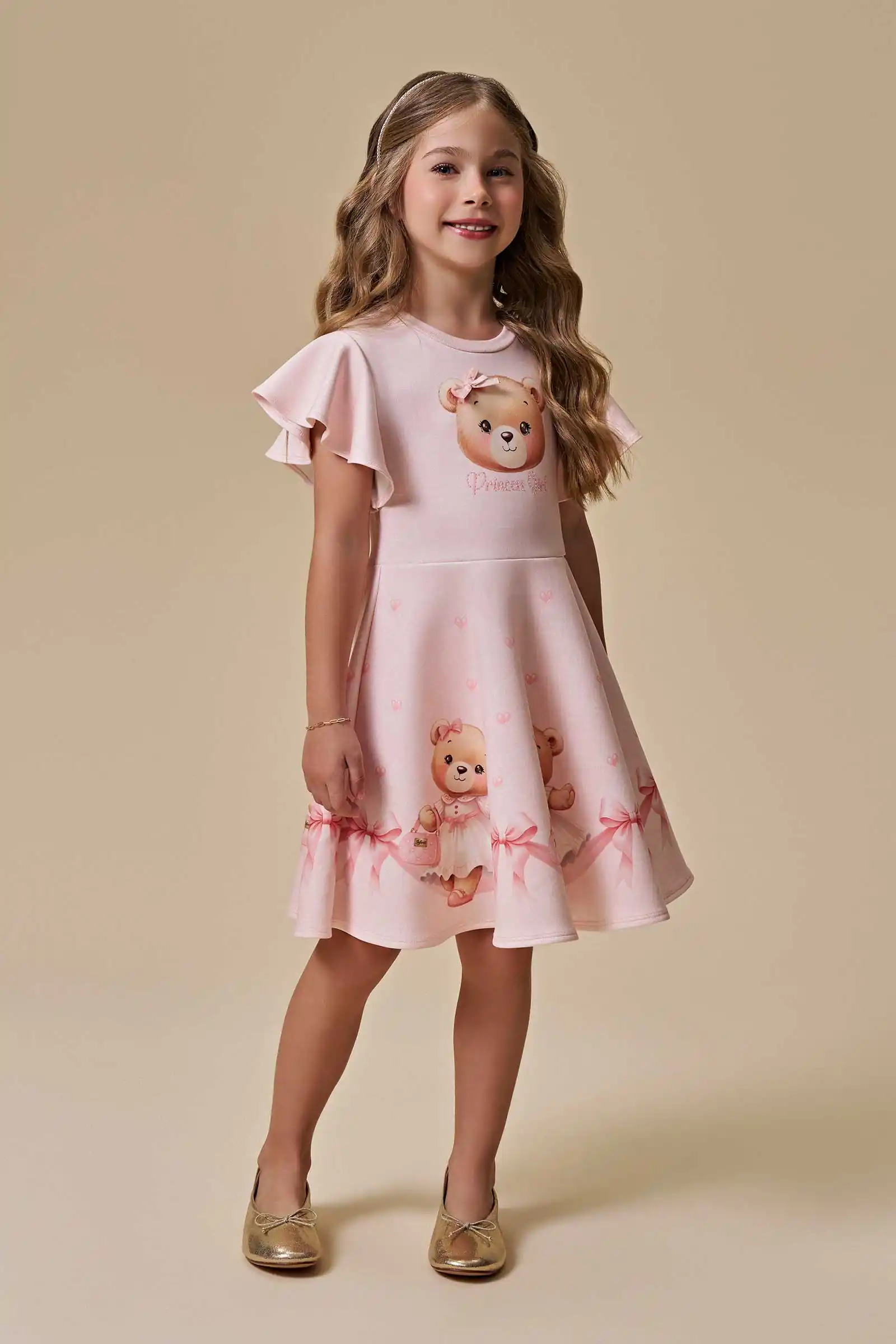 Vestido Rosa com Ursinho