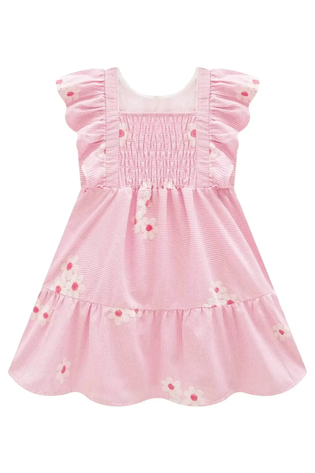 Vestido em Tricoline Bordado Flores 98389 Infanti Pequenalau