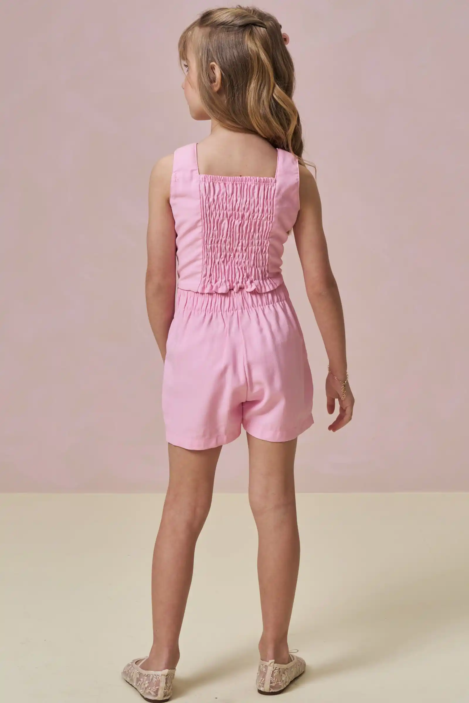 CONJUNTO SHORT E SAIA ALFAIATARIA ROSA Pequenalau