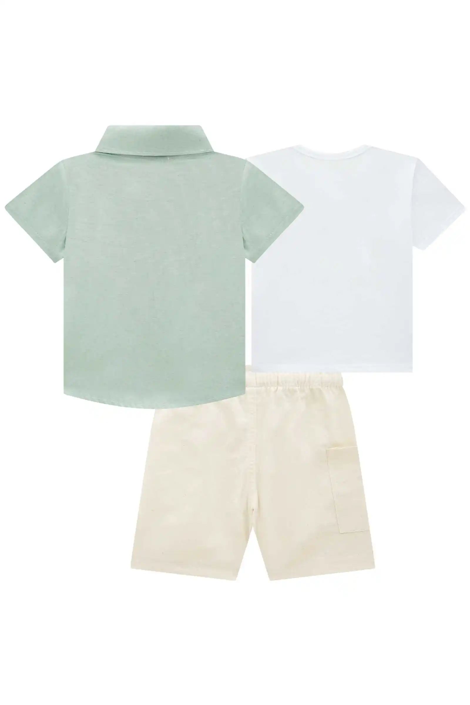 CAMISETA MC E BERMUDA E CAMISA VERDE MISTY Pequenalau