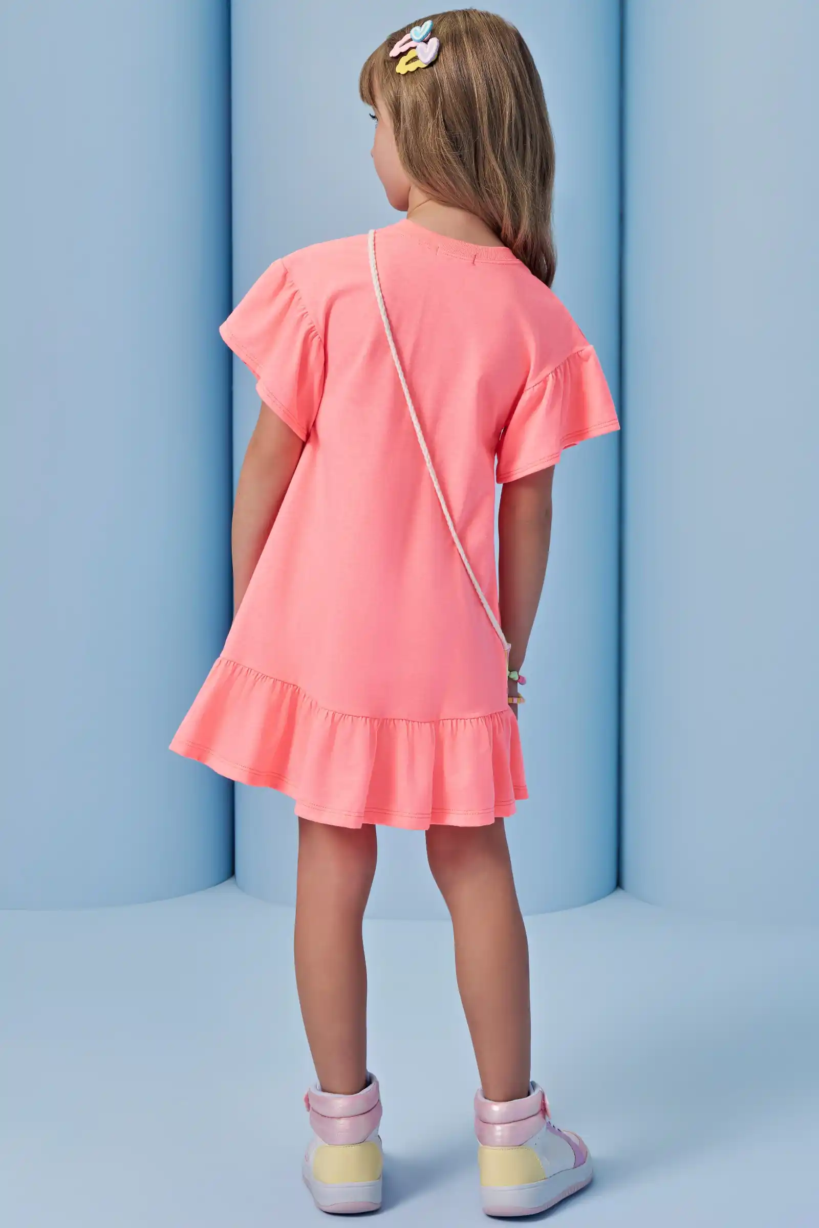 VESTIDO ROSA NEON GATINHO COM BOLSINHA Pequenalau