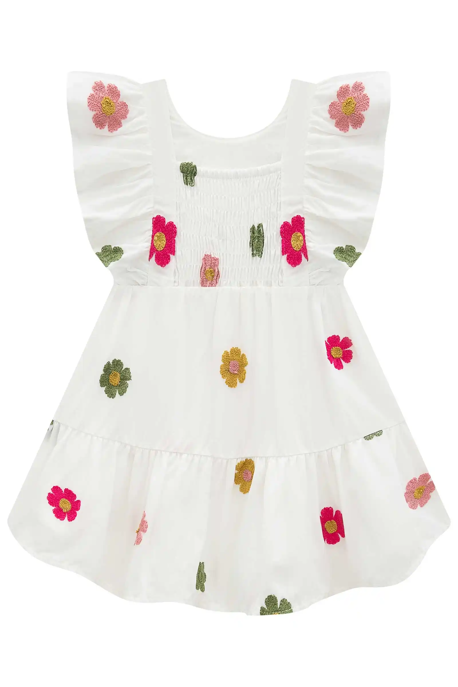 VESTIDO BORDADO COM FLORES OFF WHITE Pequenalau