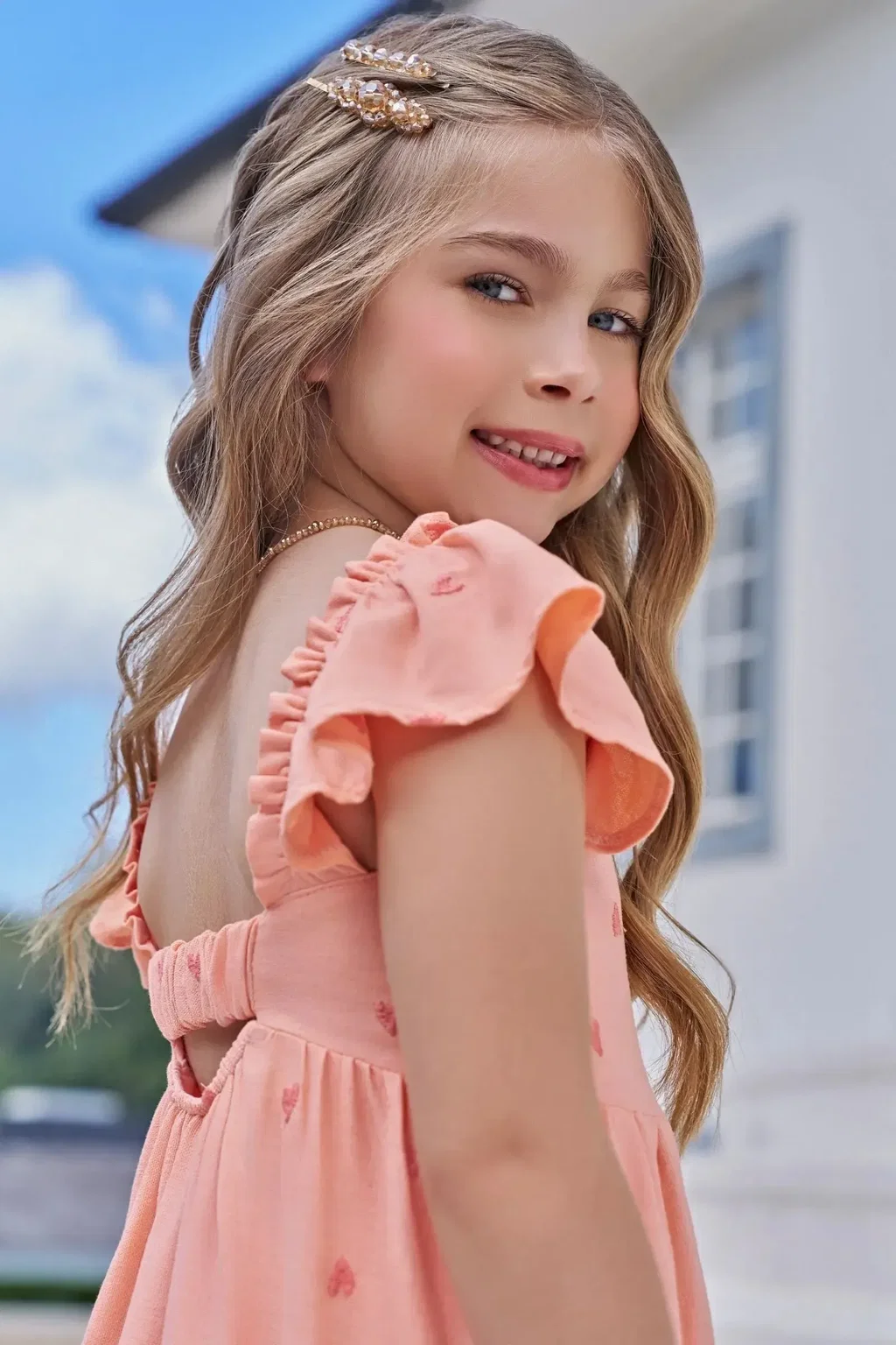 Vestido em Linho Bordado Corações 96650 Infanti Infantil Menina Pequenalau