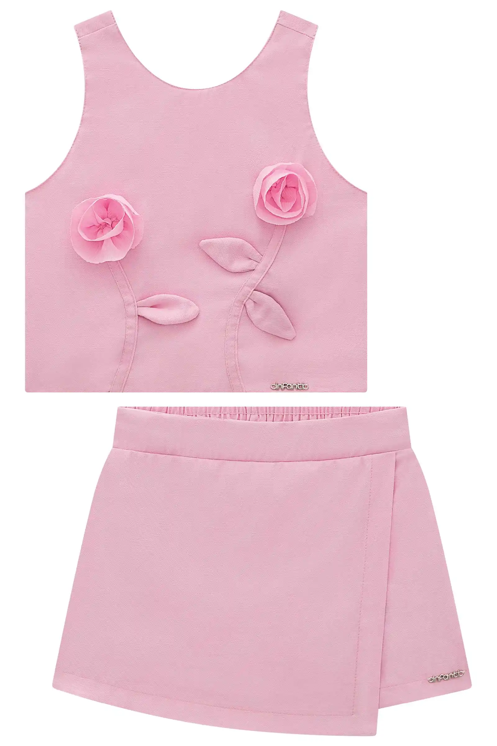 CONJUNTO SHORT E SAIA ALFAIATARIA ROSA Pequenalau