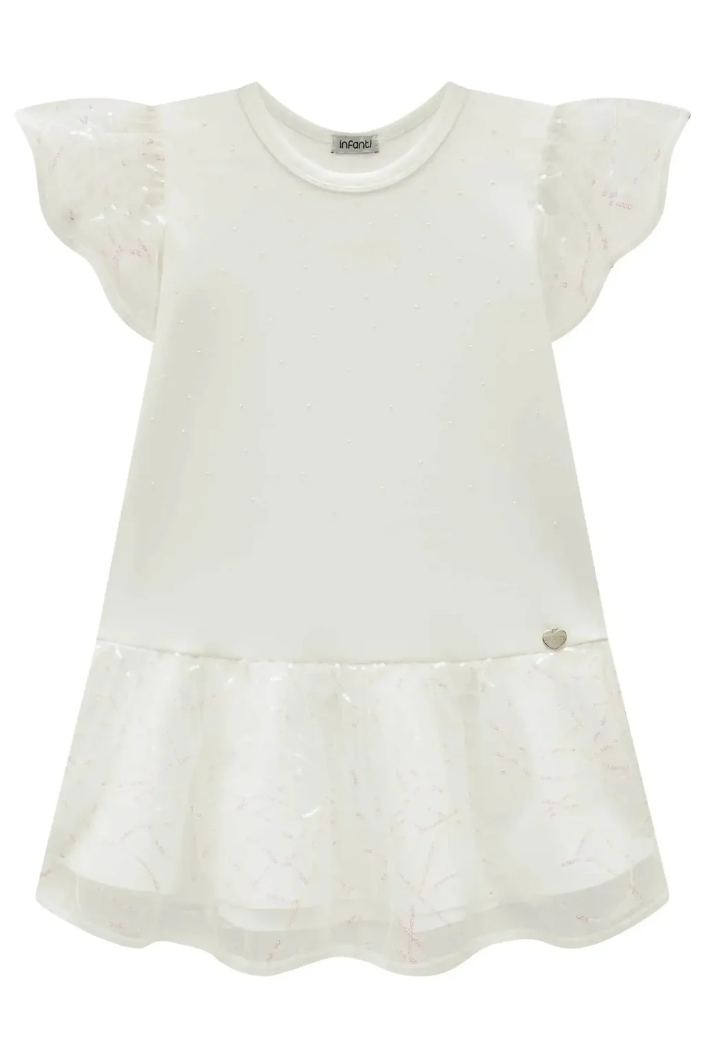 Vestido em Fly Tech e Tule Paetê 95719 Infanti Infantil Menina Pequenalau