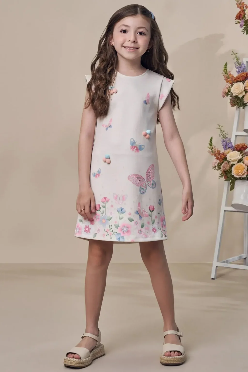 Vestido Borboletas em Fly Tech 93937 Infanti Pequenalau