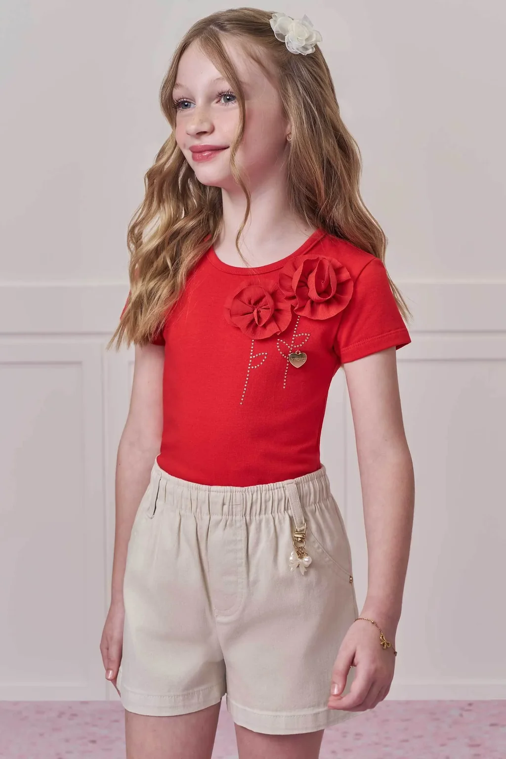 Blusa Vermelha com Laço em Cotton 98761 Infanti Pequenalau