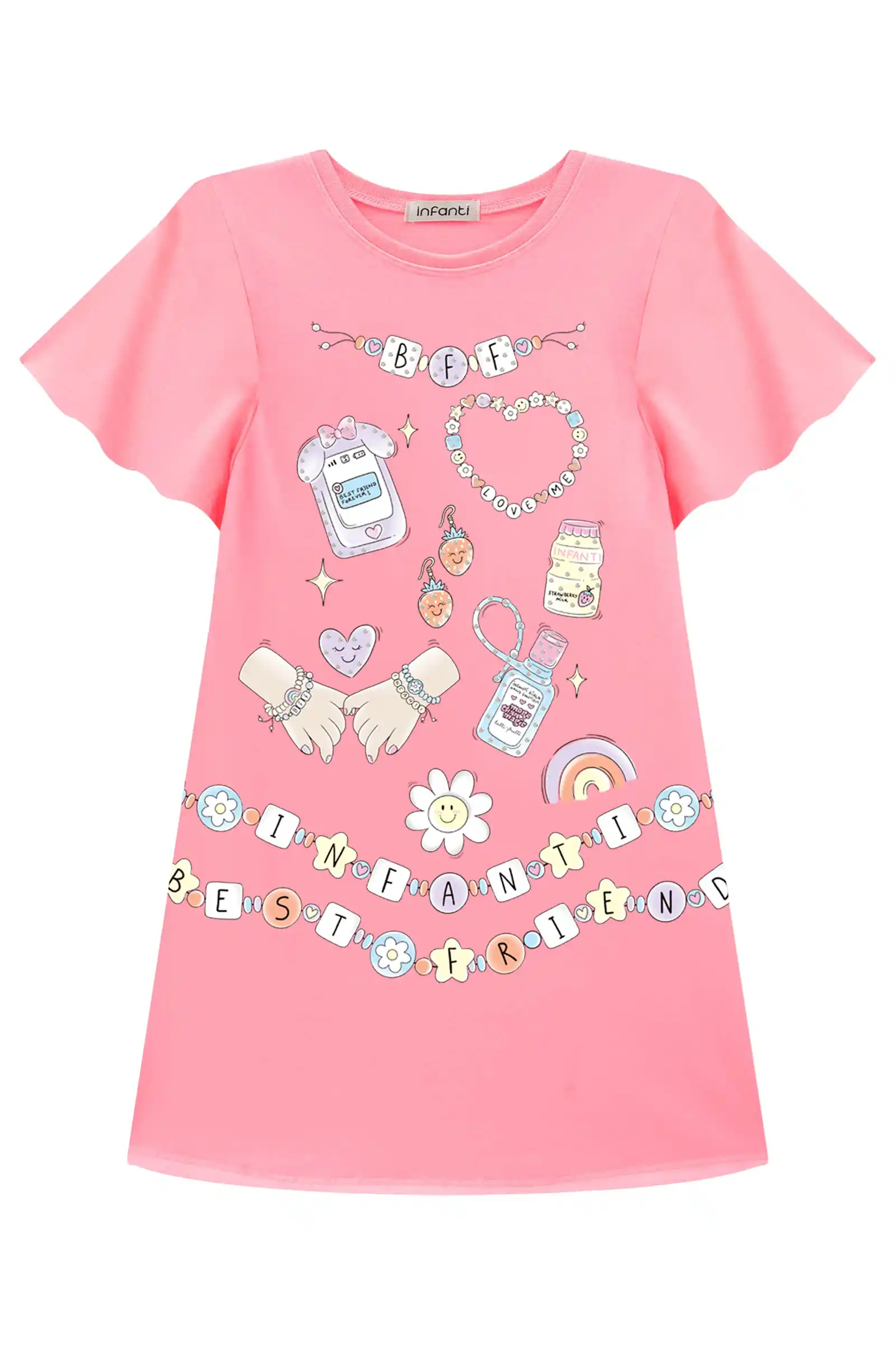 VESTIDO ROSA NEON COM PULSEIRAS Pequenalau