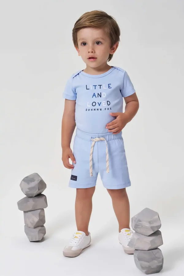 Conjunto de Body e Bermuda em Suedine Azul Medio