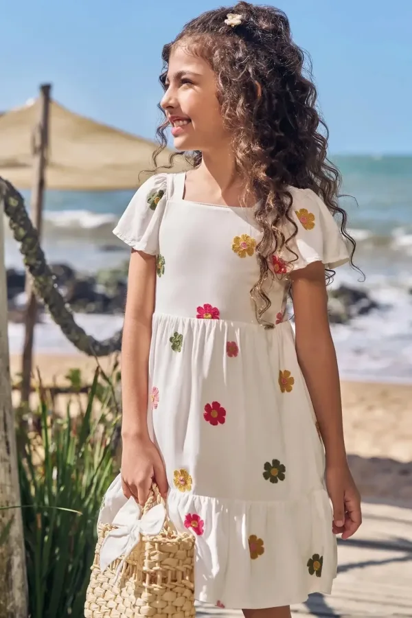 Vestido em Viscose Bordado 96423 Infanti