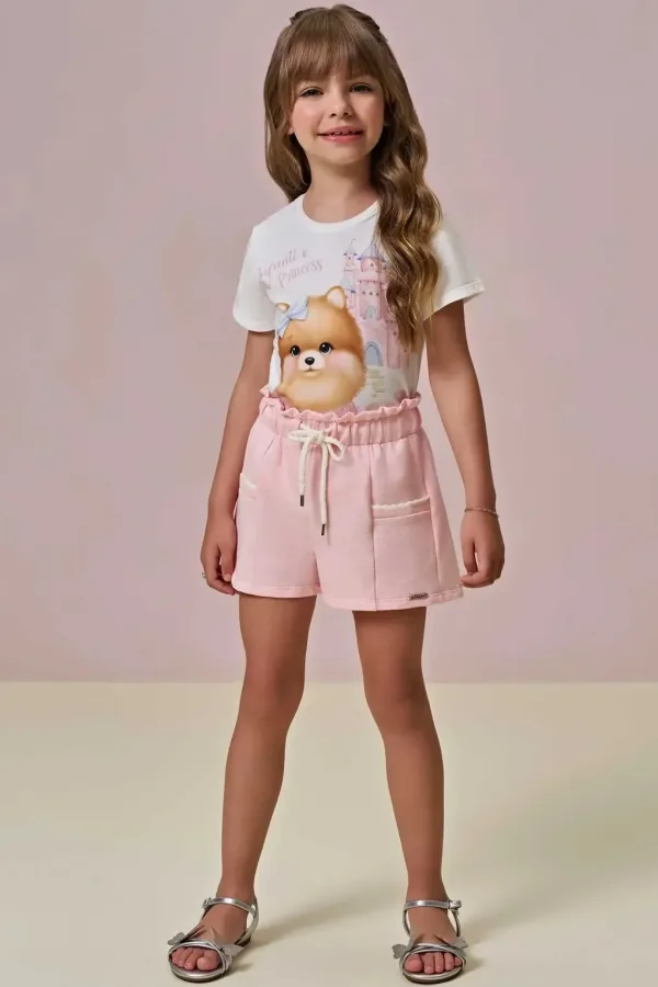 Conjunto de Blusa Cachorrinho e Shorts em Moletom sem Pelúcia 93269 Infanti