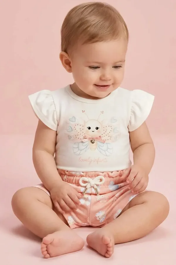 Conjunto de Body em Suedine com Shorts em Molecotton Borboletinha Infanti