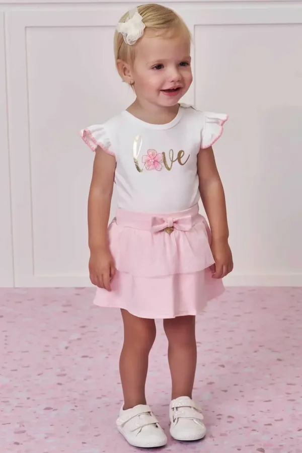 Conjunto de Body em Suedine e Saia com Calcinha em Molevisco e Tule com Elastano 98595 Infanti