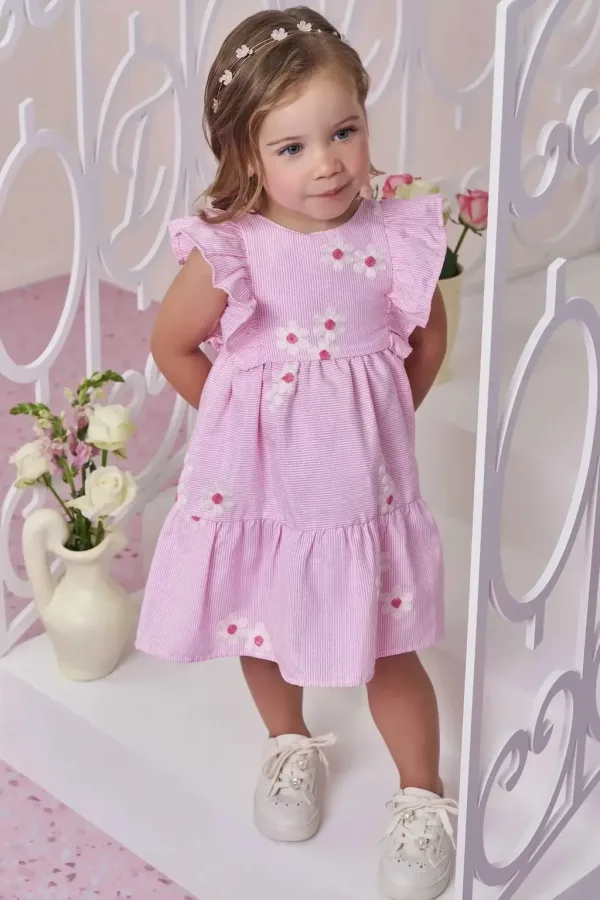 Vestido em Tricoline Bordado Flores 98389 Infanti