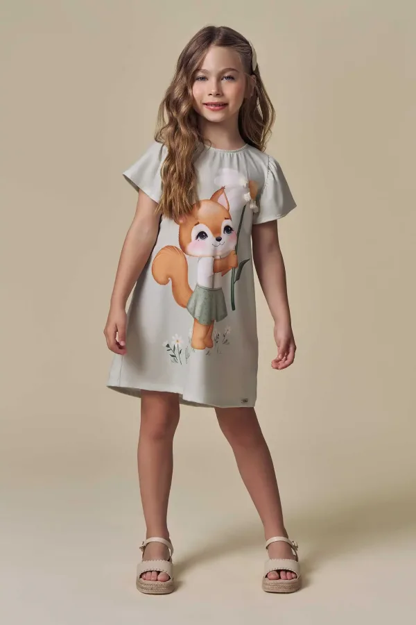 Vestido Raposinha com Flor Verde Abacate