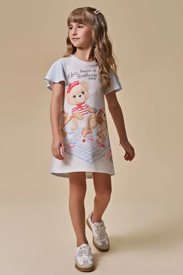 Vestido em Molecotton Ursinho Vermelho
