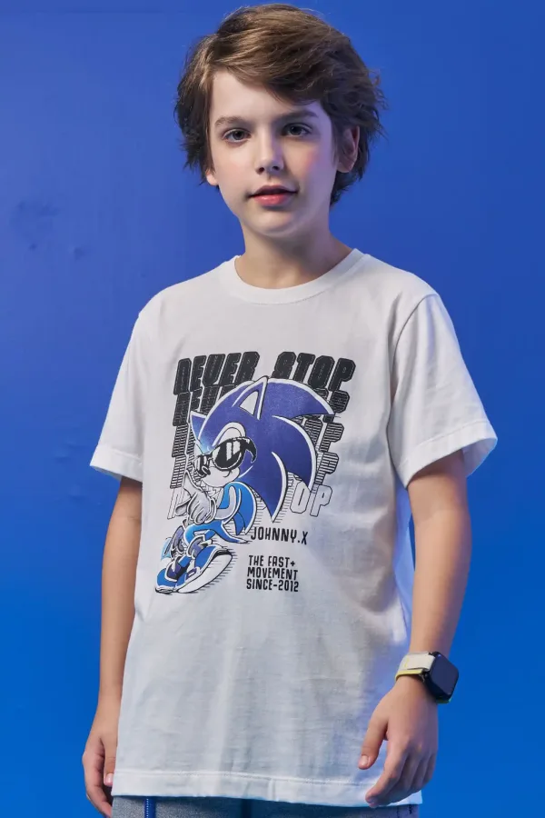 Camiseta Sonic em Meia Malha Off White