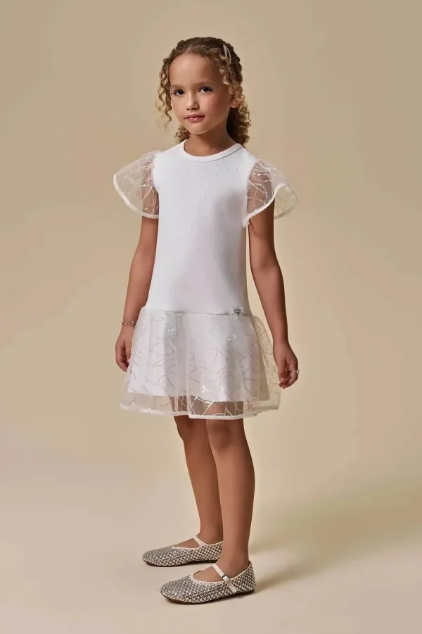 Vestido em Fly Tech e Tule Paetê 95719 Infanti Infantil Menina