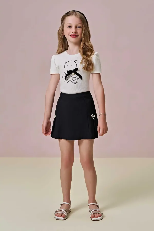 Conjunto de Blusa em Canelado Liz e Short Saia em Alfaiataria