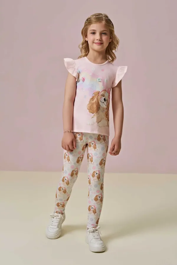 Conjunto de Calça Rosa Claro com Cachorro