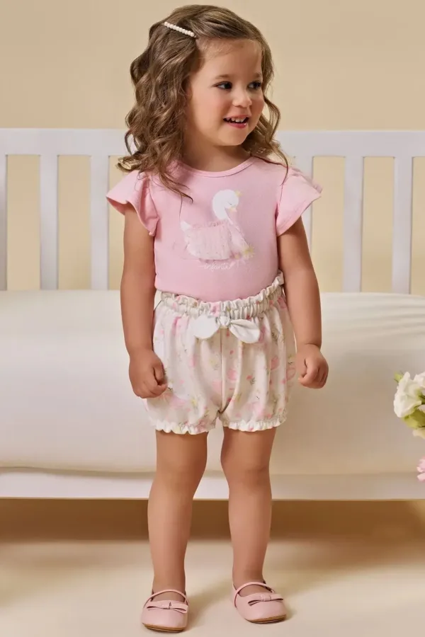 Conjunto de Body em Suedine com Shorts em Molecotton 95336 Infanti
