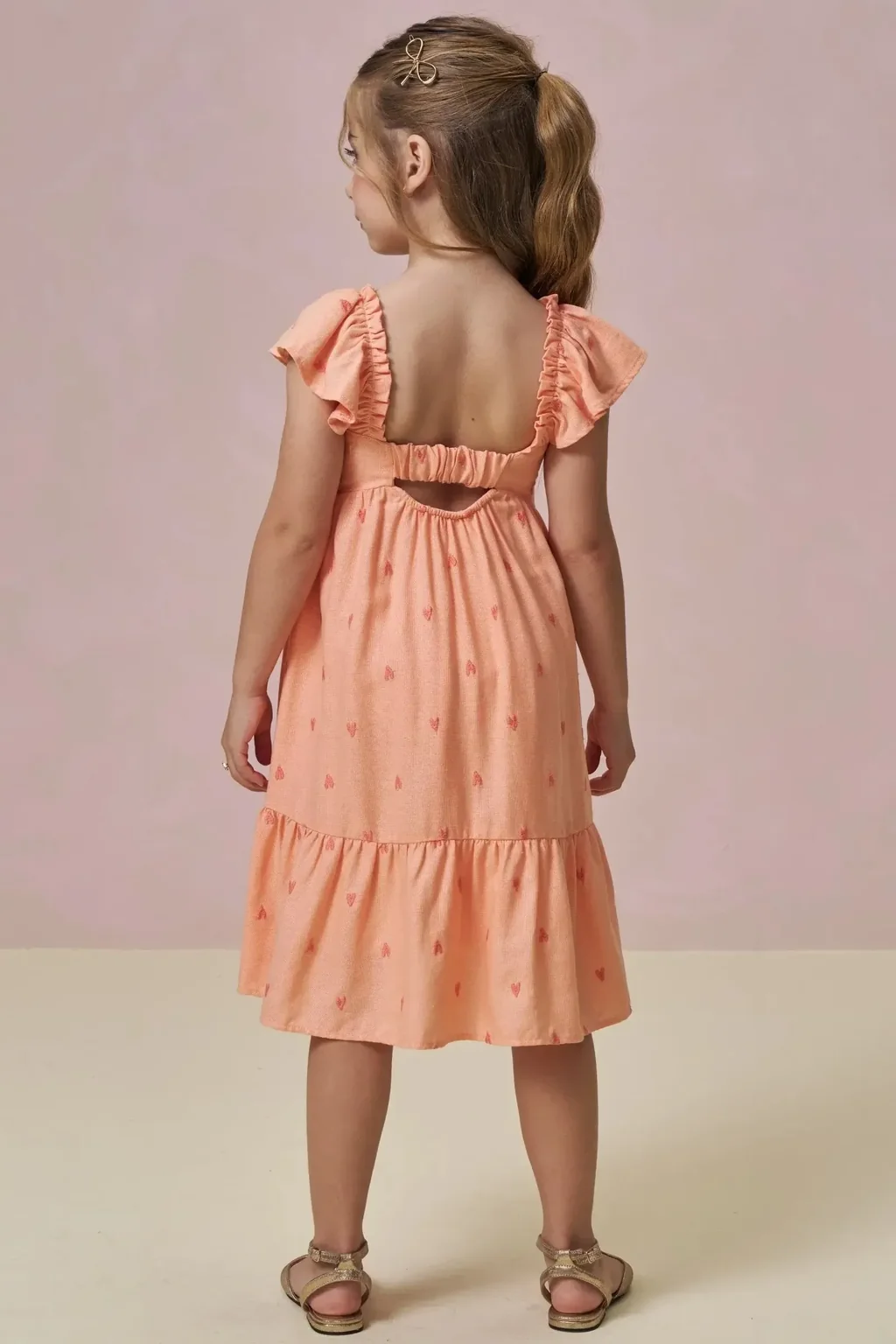Vestido em Linho Bordado Corações 96650 Infanti Infantil Menina Pequenalau