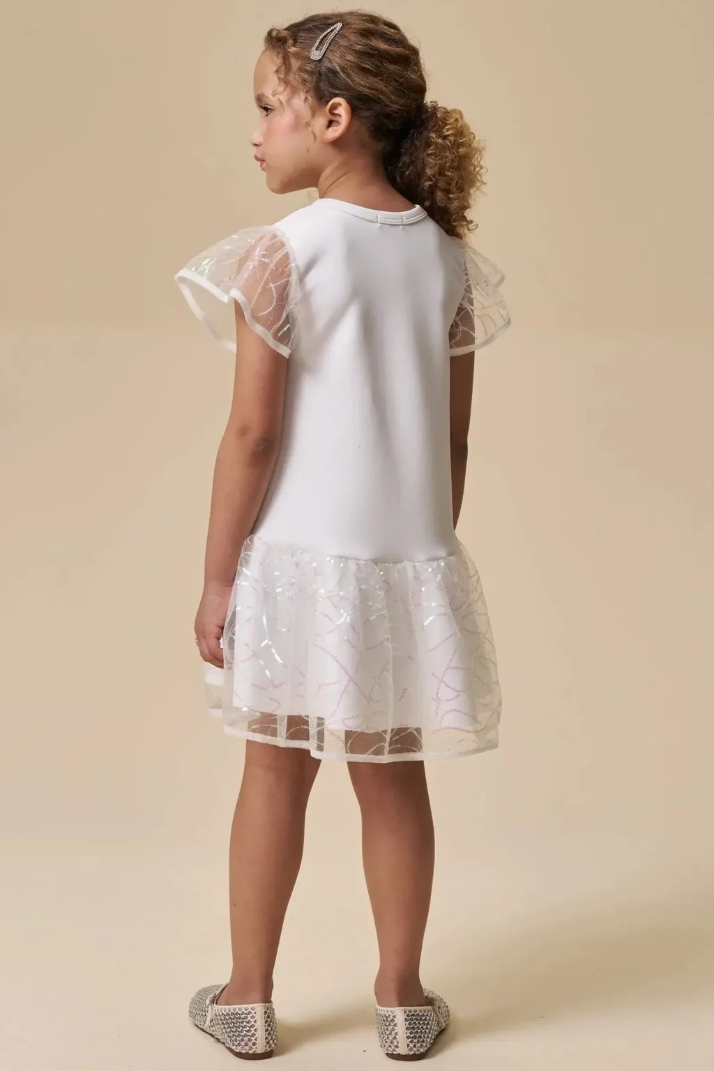 Vestido em Fly Tech e Tule Paetê 95719 Infanti Infantil Menina Pequenalau