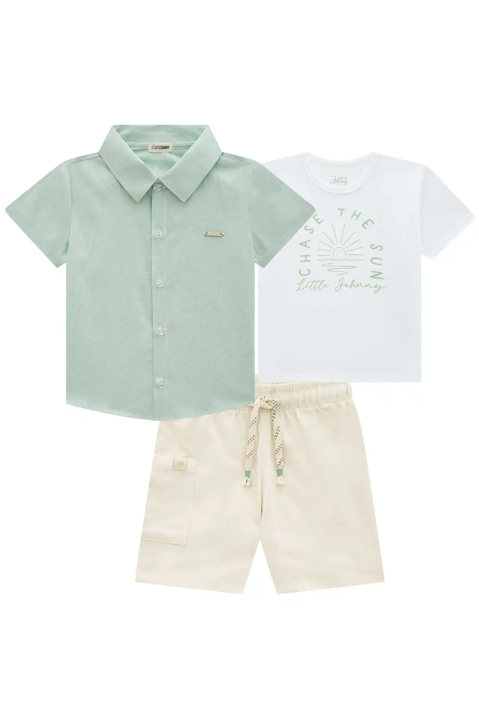 CAMISETA MC E BERMUDA E CAMISA VERDE MISTY Pequenalau