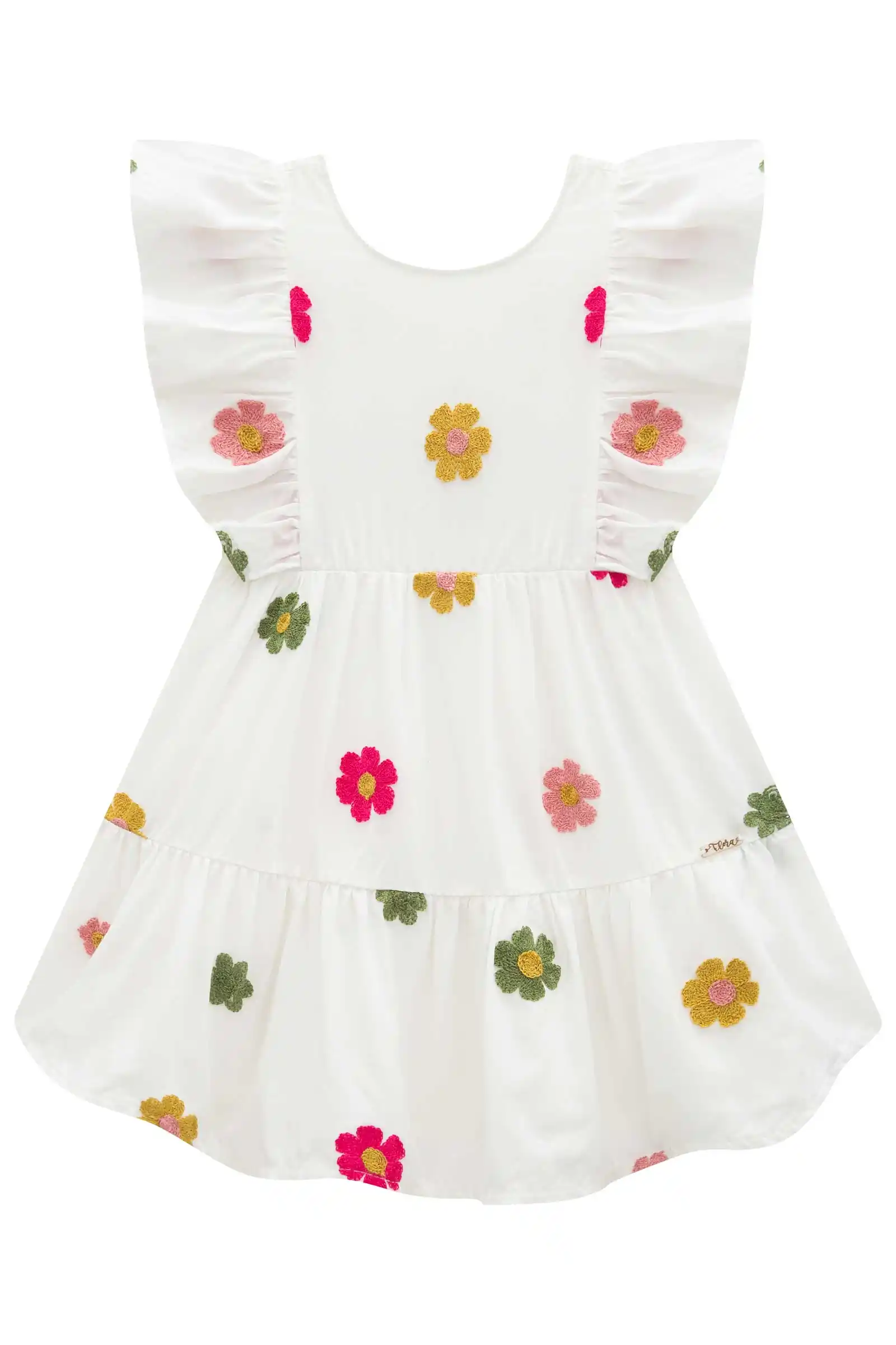 VESTIDO BORDADO COM FLORES OFF WHITE Pequenalau