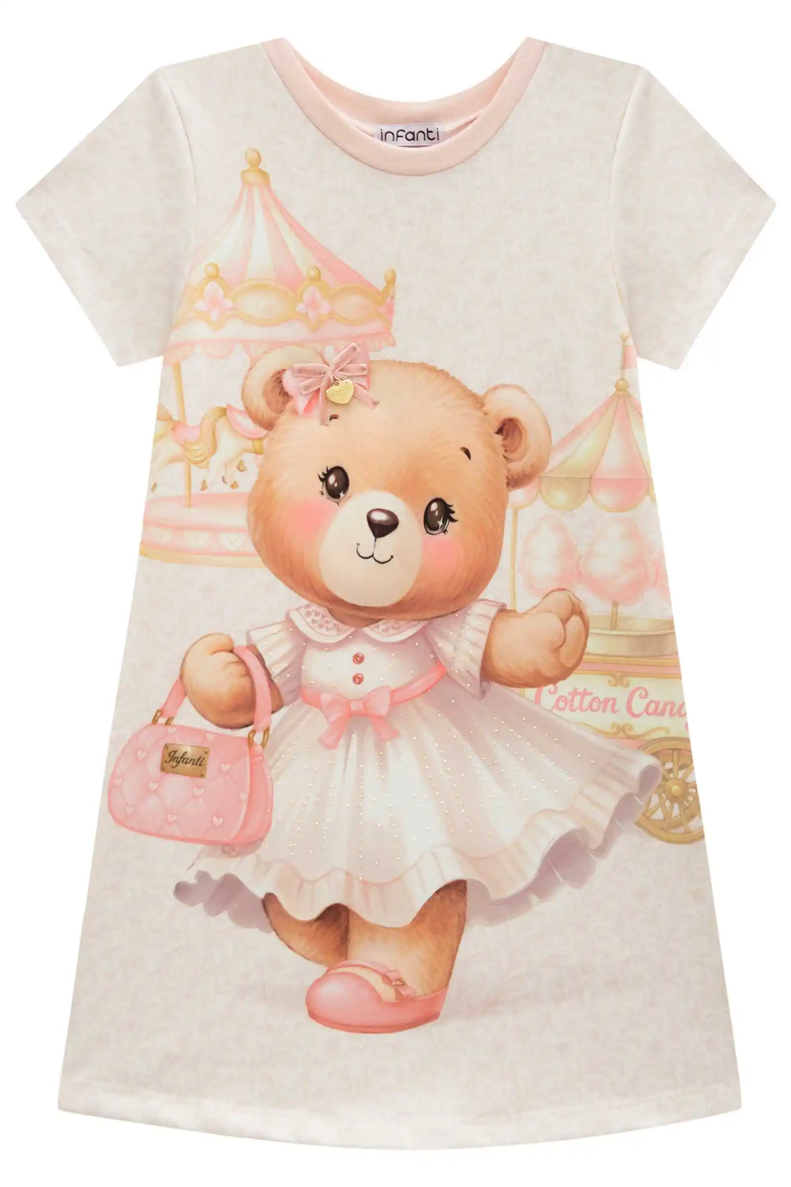 VESTIDO EM MOLECOTTON URSO ROSA Pequenalau